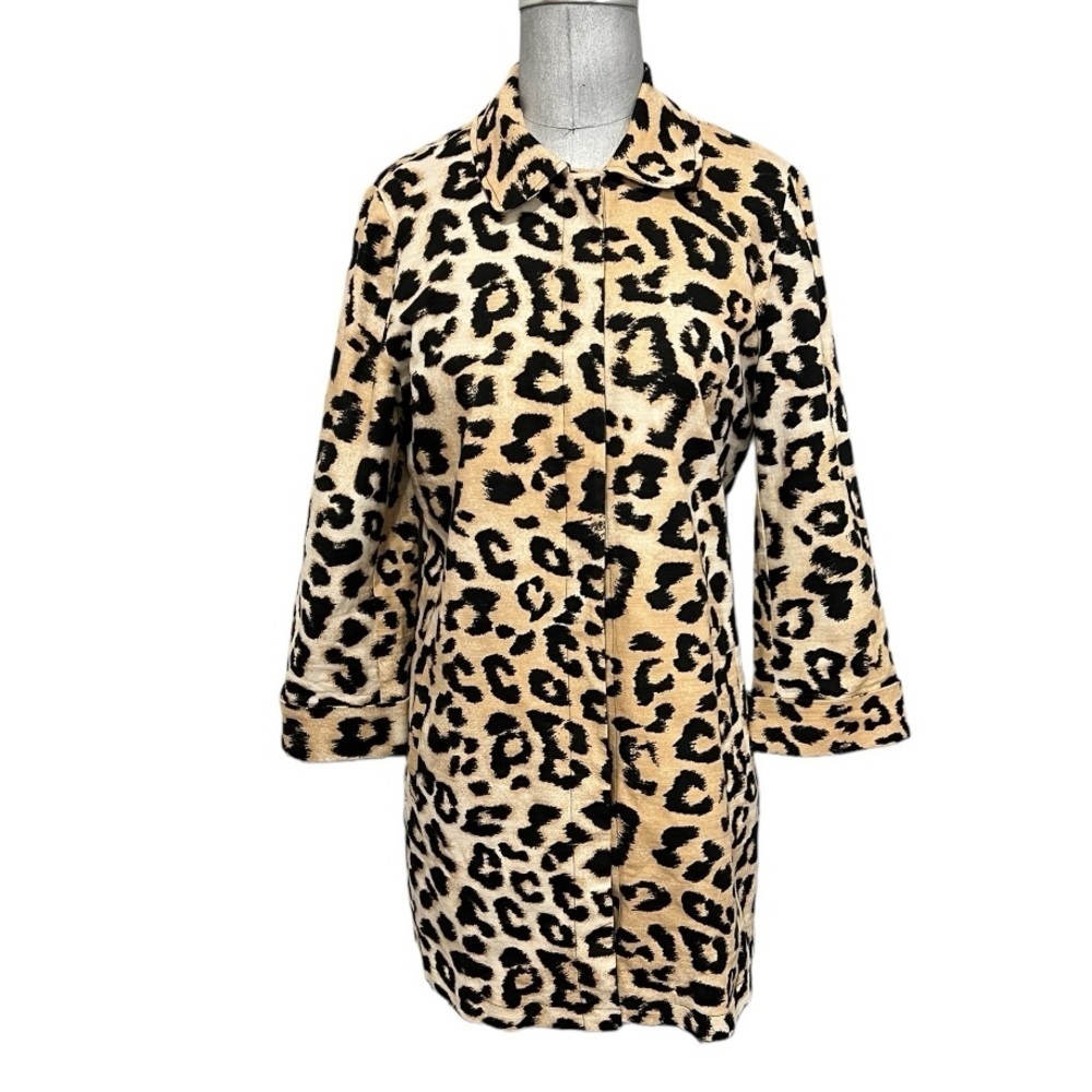 Chico’s 3/4 Sleeve Leopard Print Linen Blend Jacket Pockets Size 1 (8/10)